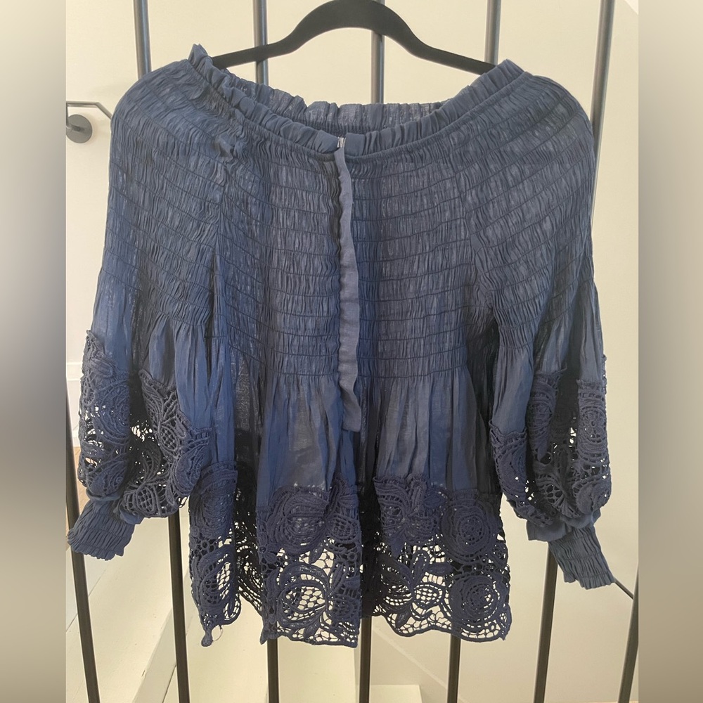 Elegant Navy Blue Women's Boho Blouse